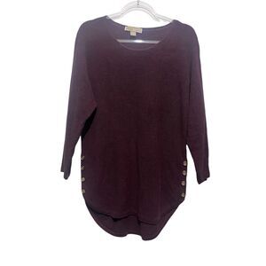 Michael Kors Women’s Sweater Size M Burgundy Ribbed Knit Tunic High-Low Hem